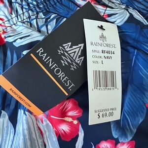 NEW with Tags Men's Size Large RAINFOREST Navy & Red Floral Men's Swim Shorts